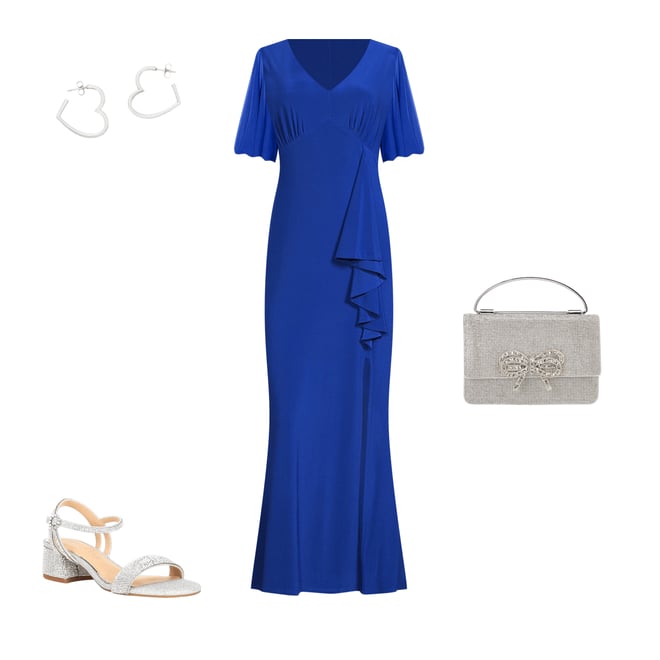 Marina Jersey Ruffle Front Slit V-Neck Mesh Short Sleeve Ruffle