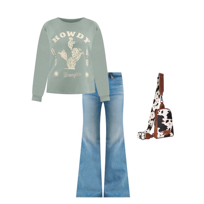 Women's Wrangler Long Sleeve Graphic Girlfriend Tee in Cement