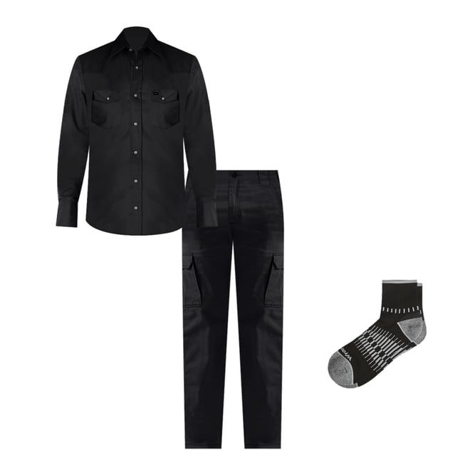 Cowboy Cut® Firm Finish Long Sleeve Western Snap Solid Work Shirt in Black