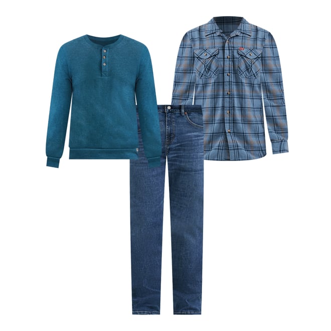 Men's Five Star Premium Waffle Henley in Majolica Blue