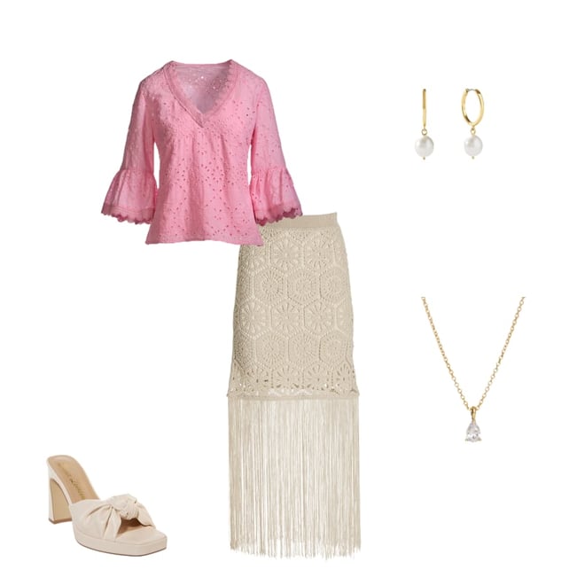 Crochet Fringe Midi Skirt Natural