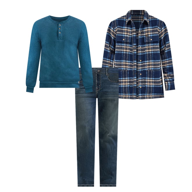 Men's Five Star Premium Waffle Henley in Majolica Blue