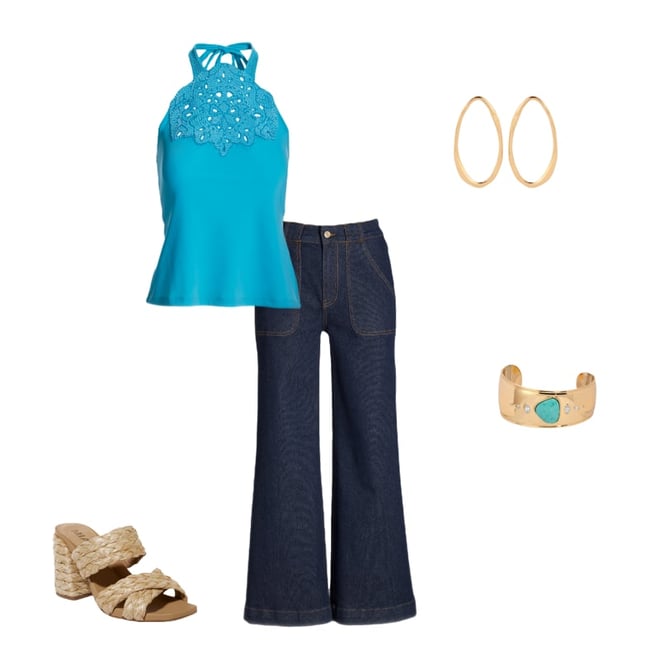 Beaded Halter Knit Top Blue Atoll