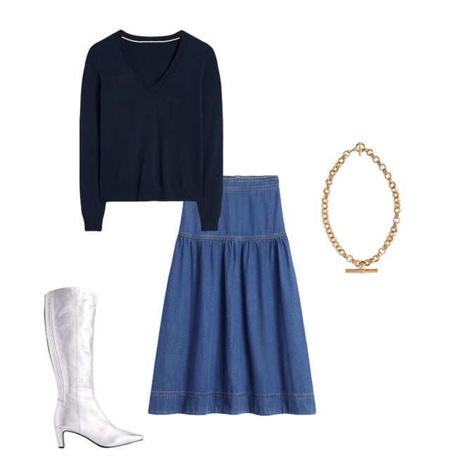 1st bundle featuring 3 items which compliment Emilia Cotton V-Neck Jumper-Navy