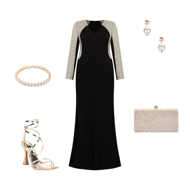 Xscape Plus Size Long Sleeve V-Neck Crystal Beaded Gown | Dillard's
