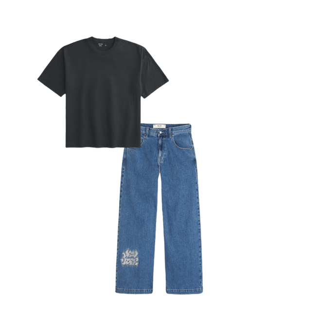 Medium Wash NYC Graphic Super Baggy Jeans