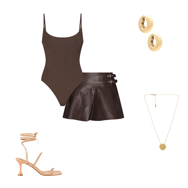 2nd bundle featuring 4 items which compliment Faux Leather Buckle Mini Skort