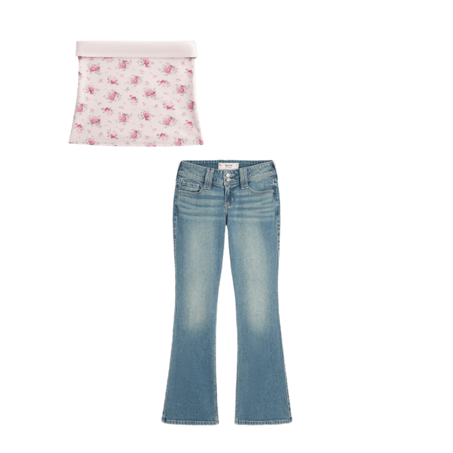 Low-Rise Medium Wash Embroidered Florals Boot Jeans