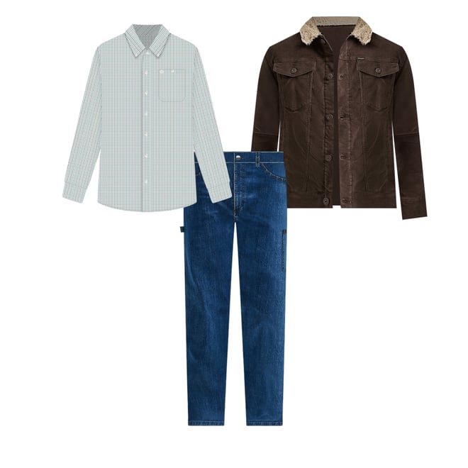 Wrangler® George Strait™ Long Sleeve Button Down One Pocket Shirt in Powder Blue Plaid