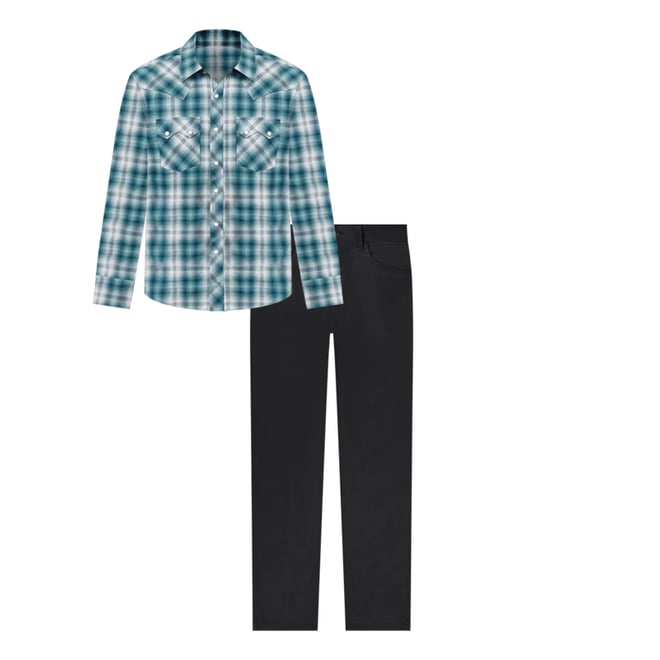 Men's Wrangler Retro® Long Sleeve Sawtooth Snap Pocket Western Shirt in Teal Plaid