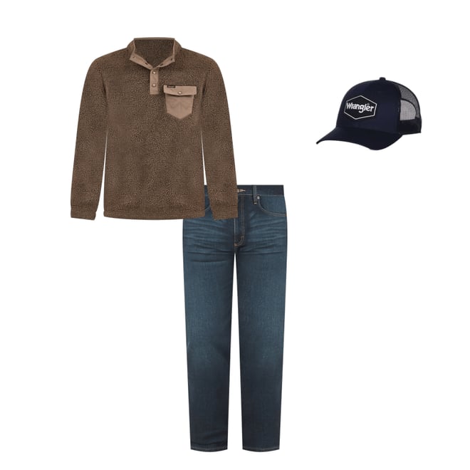 Men's Wrangler Quarter Snap Sherpa Pullover in Chocolate Chip