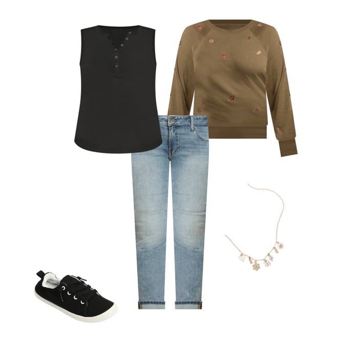 Plus Size Embroidered Falling Leaves Relaxed Fit Sweatshirt
