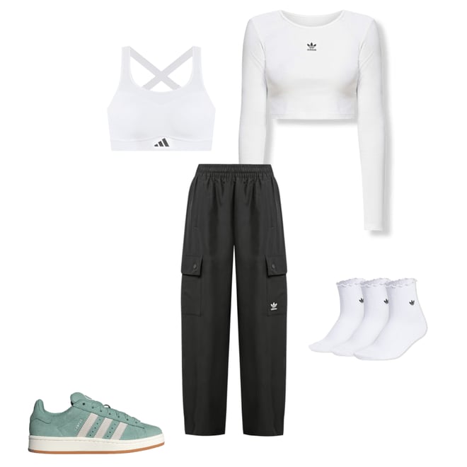★adidas★ Lip Crop Long Sleeve Tee Ivory IY9663 CLOTHING - Essentials Ribbed Crop Long Sleeve Tee - White