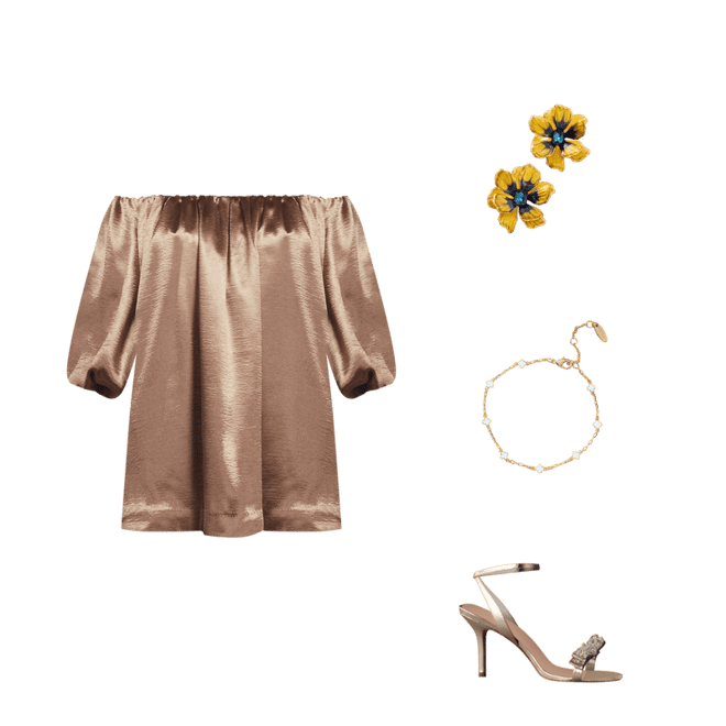 Anthropologie ★ Mare Mare Off-The-Shoulder Shine Mini Dress heynasreen x Mare Mare Off-The-Shoulder Puff-Sleeve Shine