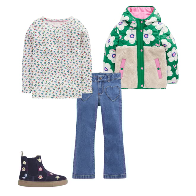 4th bundle featuring 3 items which compliment Long Sleeve Pointelle Top-Soft Ivory Ditsy