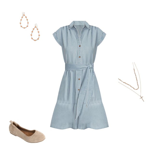 Denim Tie Waist Short Sleeve Shirt Dress