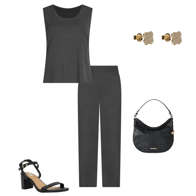 Ming Wang Scoop Neck Sleeveless Side Slit Knit Tank Top