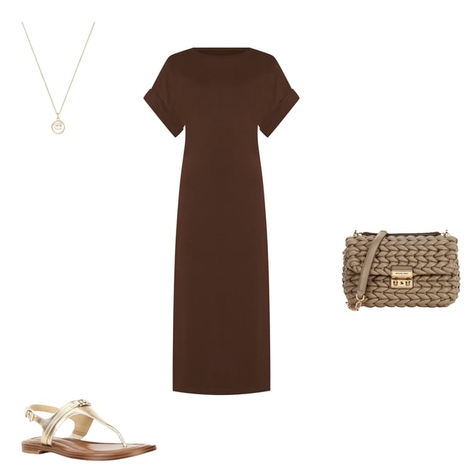 Le' AL.X Knit Crew Neck Short Cuffed Sleeve Midi T-Shirt