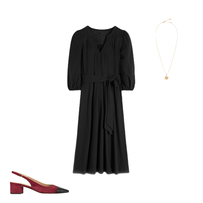 Eden Broderie Jersey Dress-Black | Boden UK
