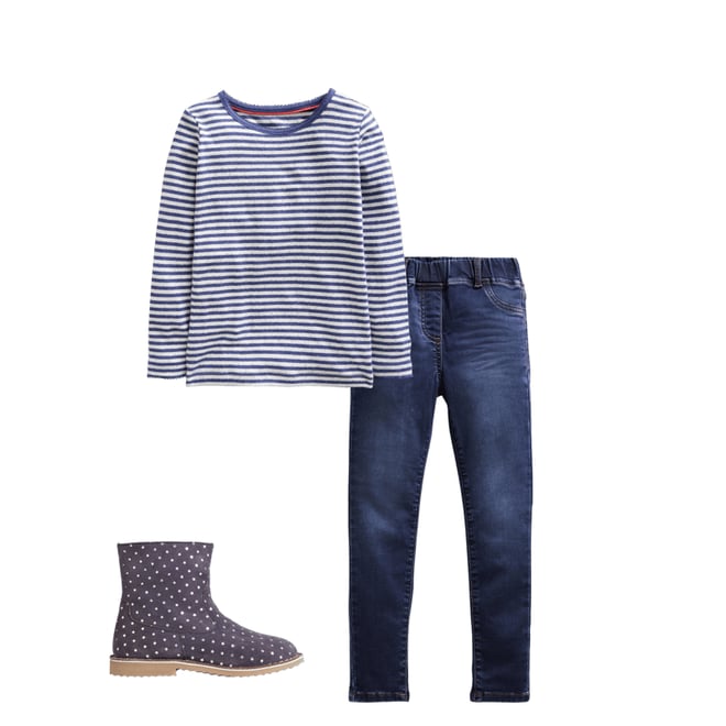 3rd bundle featuring 2 items which compliment Long Sleeve Pointelle Top-Starboard Blue/Soft Ivory