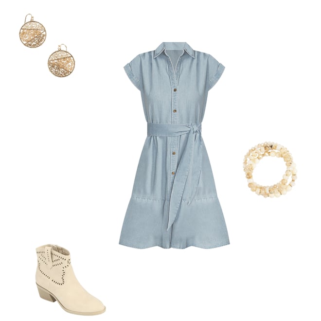 Denim Tie Waist Short Sleeve Shirt Dress