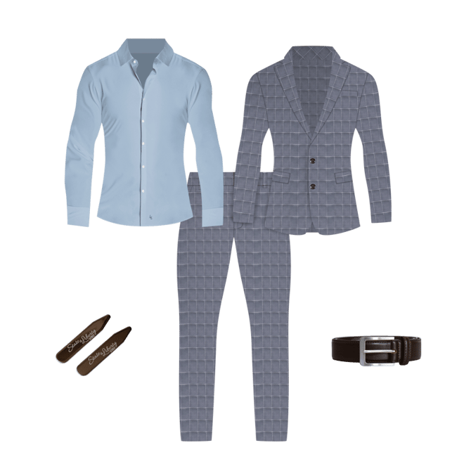 Athletic Fit Stretch Suit - Grey and White Big Windowpane