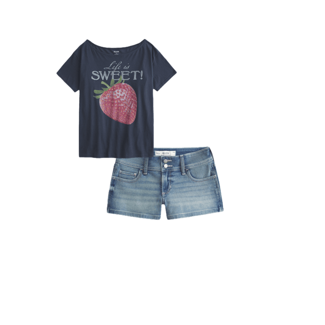 Oversized Off-the-Shoulder Strawberry Graphic Tee