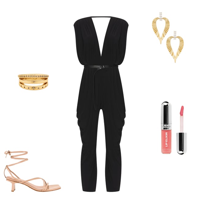 3rd bundle featuring 4 items which compliment Square Sleeve Waterfall Jumpsuit