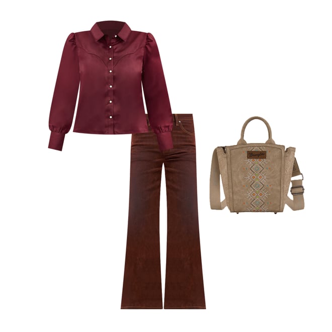 Women's Satin Rodeo Blouse in Port