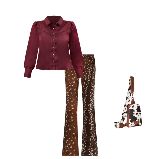 Women's Satin Rodeo Blouse in Port