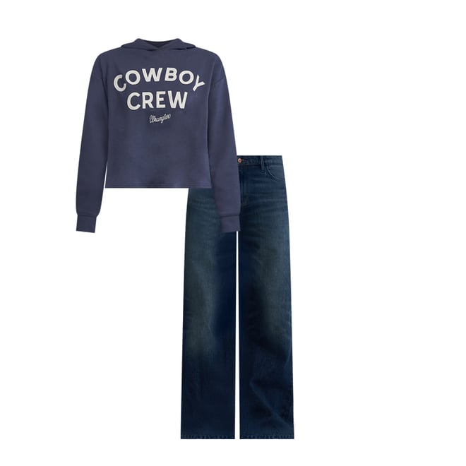 Women's Wrangler Graphic Cropped Relaxed Hoodie in Odyssey Gray