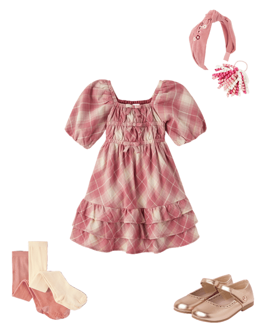 Girls Plaid Flannel Tiered Ruffle Dress - Highland Hills - Red
