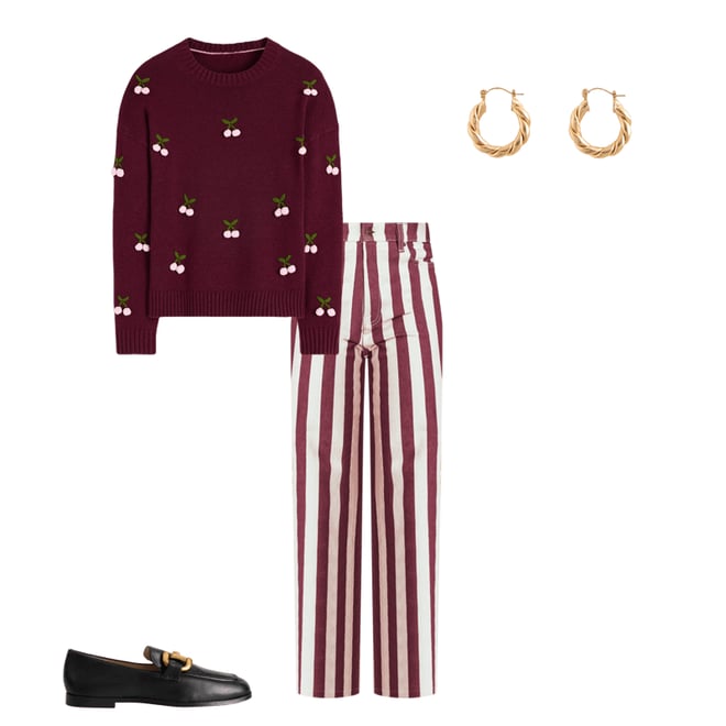 3rd bundle featuring 3 items which compliment High Rise Column Leg Jeans-Maroon and Ivory Stripe