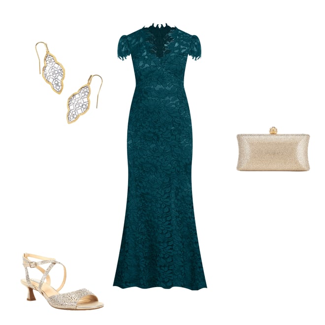 Eliza J Illusion Lace Neck Cap Sleeve V-Neck Mermaid Gown