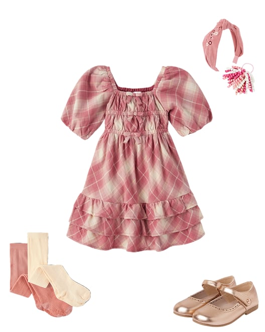 2nd bundle featuring 3 items which compliment Girls Plaid Flannel Tiered Ruffle Dress