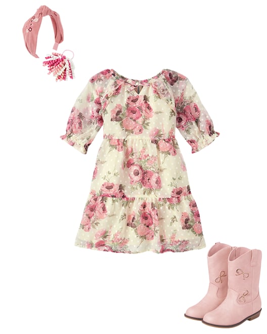 1st bundle featuring 2 items which compliment Girls Floral Clip Dot Tiered Dress