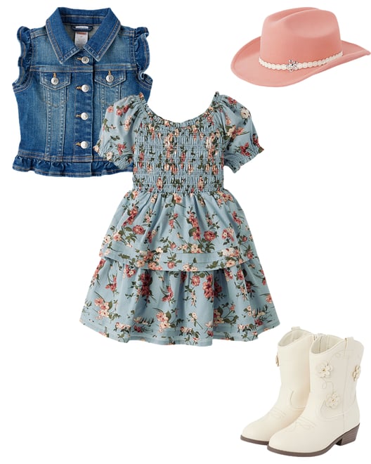 Girls Embroidered Floral Cowgirl Boots - Country Charm - Beige