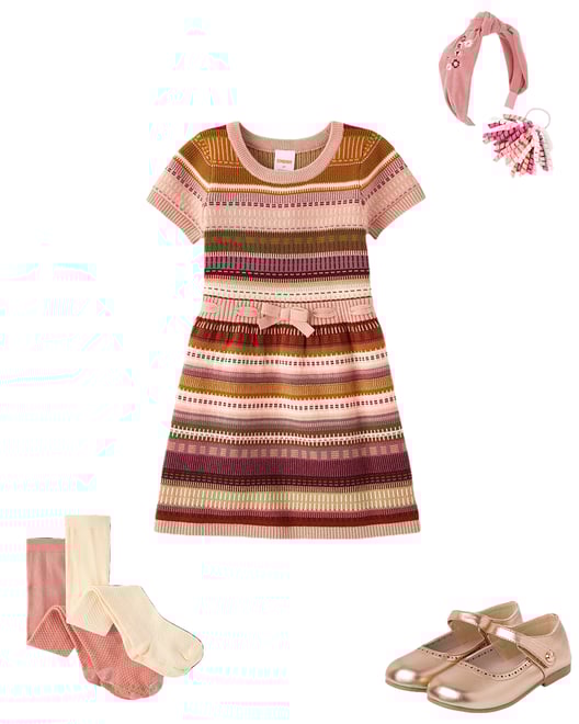 1st bundle featuring 3 items which compliment Girls Striped Bow Sweater Dress