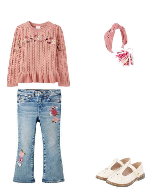 1st bundle featuring 3 items which compliment Girls Embroidered Floral Flare Jeans