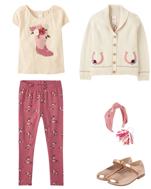 2nd bundle featuring 4 items which compliment Girls Embroidered Cowgirl Boot Puff Sleeve Top