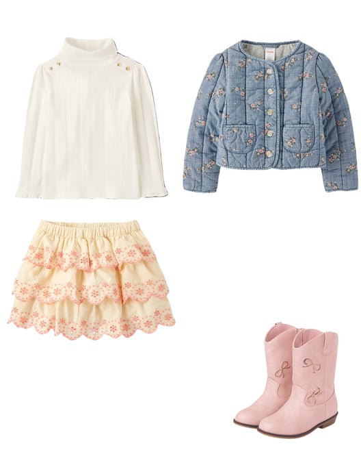 Girls Floral Pointelle Flutter Top - Highland Hills - Brown