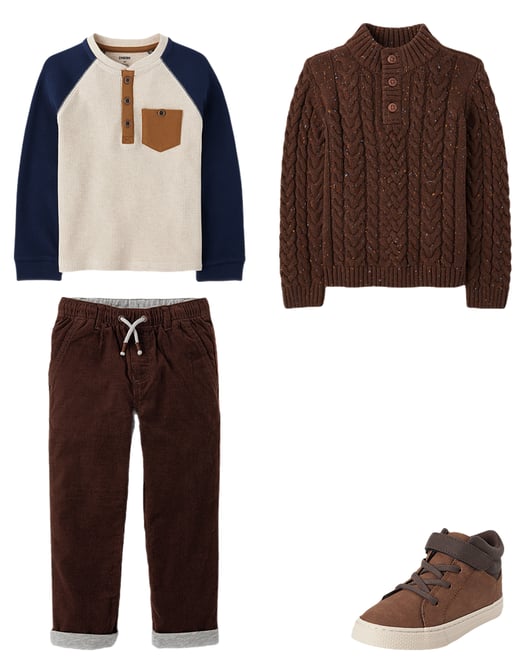 Boys Textured Cable Knit Mock Neck Sweater - Little Essentials - Brown