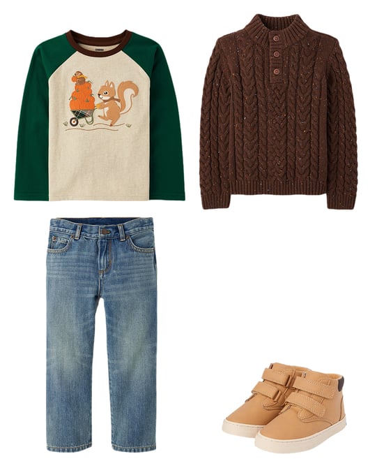 Boys Textured Cable Knit Mock Neck Sweater - Little Essentials - Brown