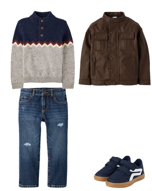 Boys Textured Cable Knit Mock Neck Sweater - Little Essentials - Brown