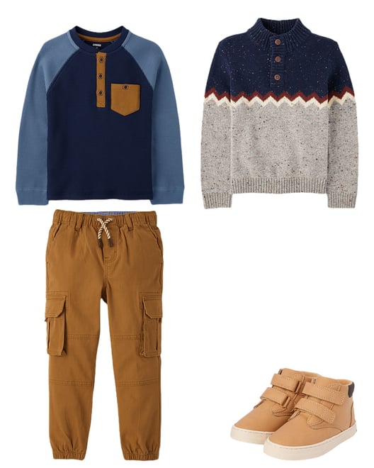Boys Striped Cable Knit Sweater - Fall Celebrations - Brown