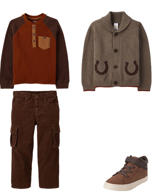 Boys Textured Cable Knit Mock Neck Sweater - Little Essentials - Brown