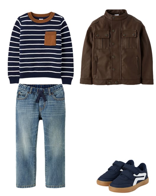 Boys Textured Cable Knit Mock Neck Sweater - Little Essentials - Brown
