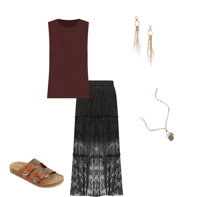 Studio Y Black Floral Lace Maxi Skirt