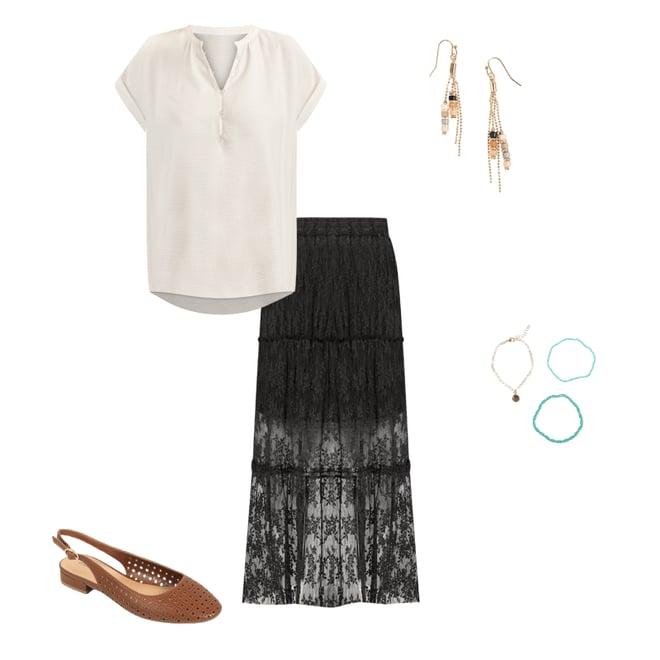 Studio Y Black Floral Lace Maxi Skirt
