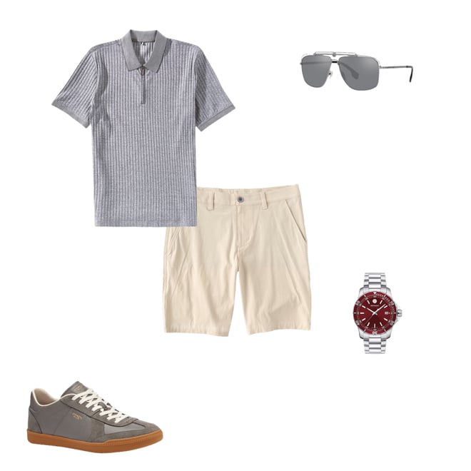 Perry Ellis Vertical Ribbed Quarter-Zip Short Sleeve Polo